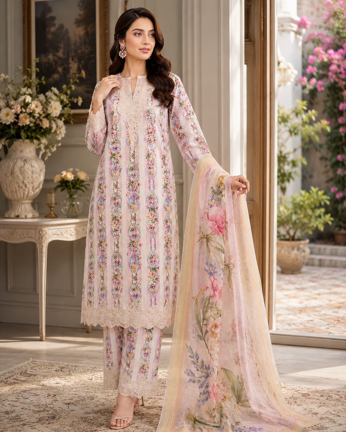 Rosé Jardin – Premium Floral Unstitched 3 Piece Lawn Suit
