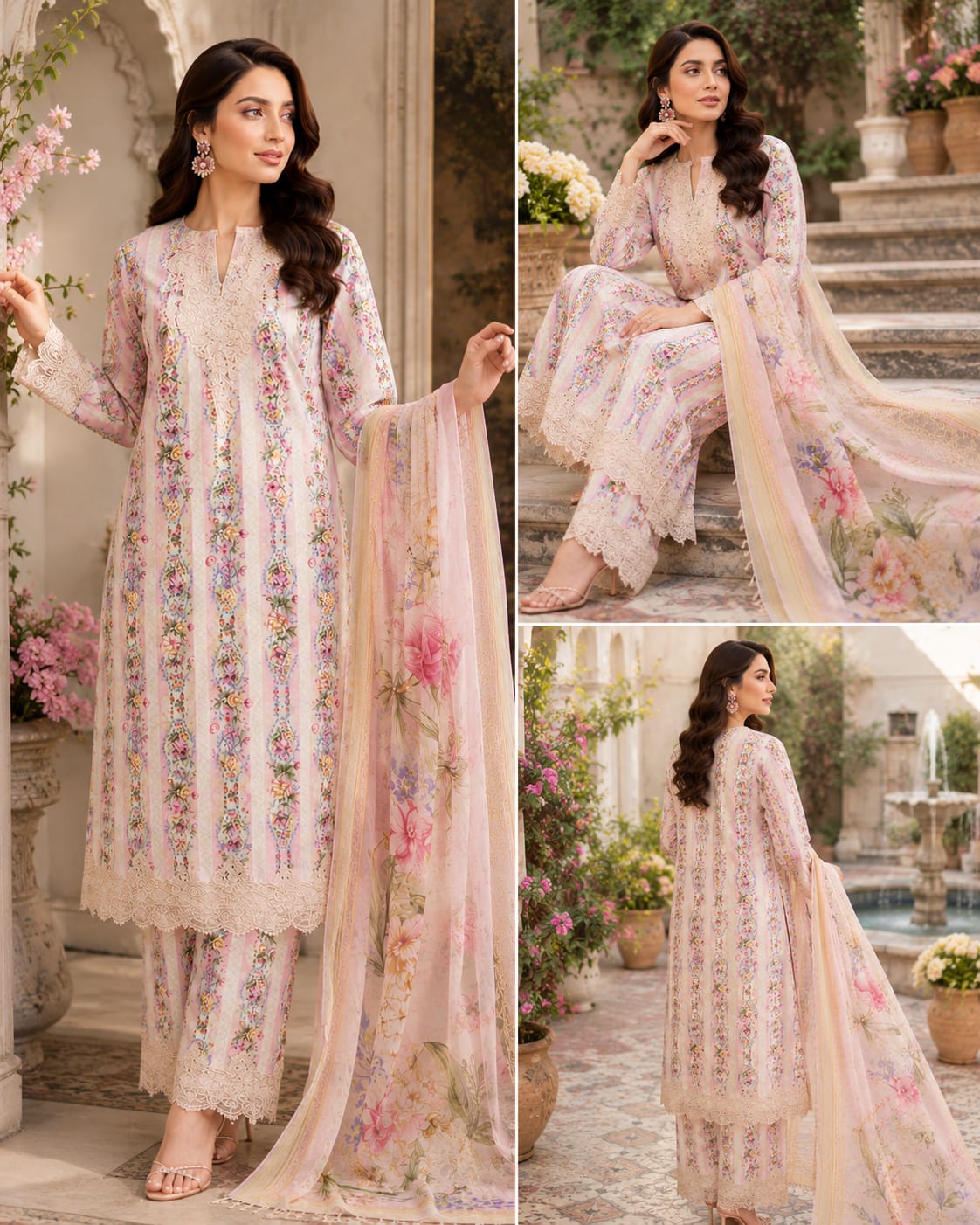 Rosé Jardin – Premium Floral Unstitched 3 Piece Lawn Suit