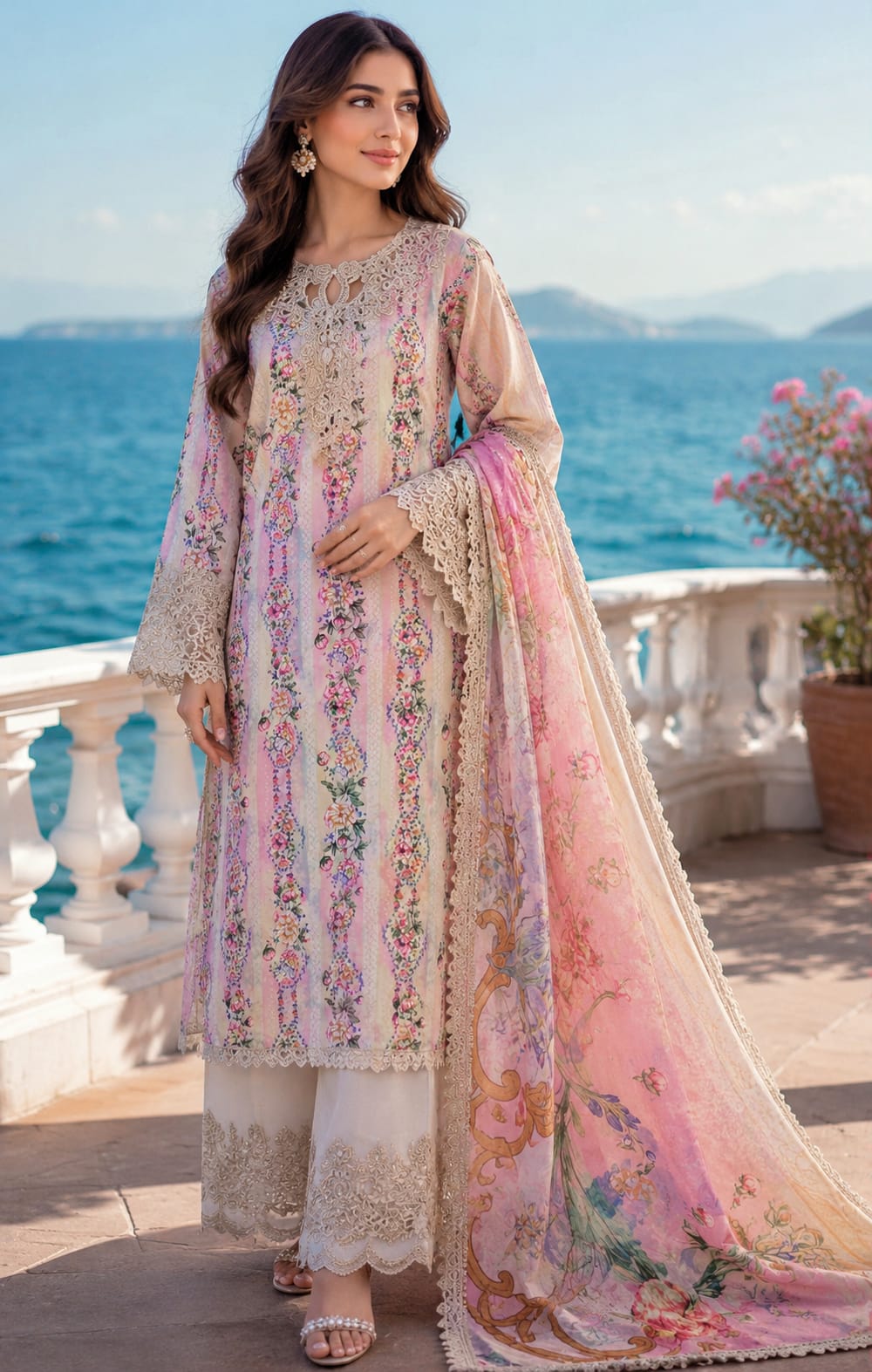 Rosé Jardin – Premium Floral Unstitched 3 Piece Lawn Suit