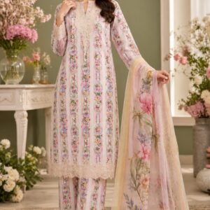 Rosé Jardin – Premium Floral Unstitched 3 Piece Lawn Suit