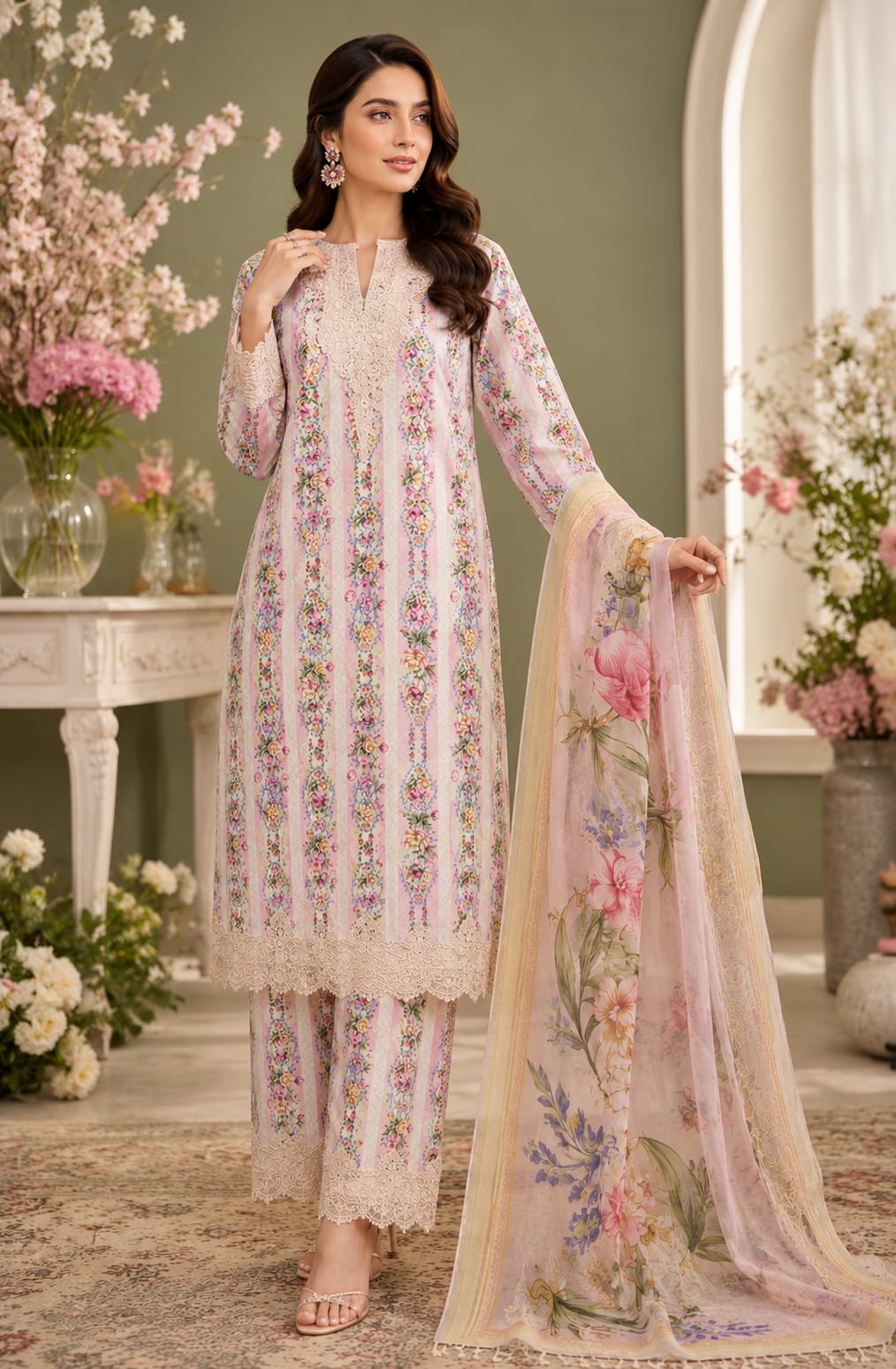 Rosé Jardin – Premium Floral Unstitched 3 Piece Lawn Suit