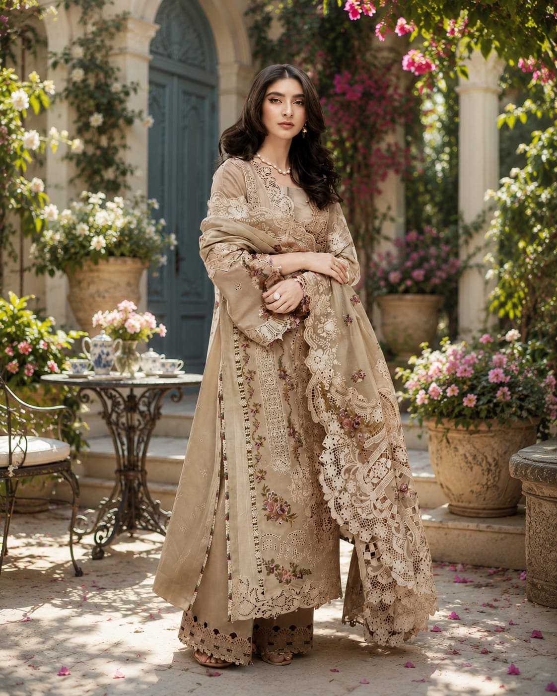Blush Ivory Bloom Unstitched Embroidered Lawn 3 piece Suit