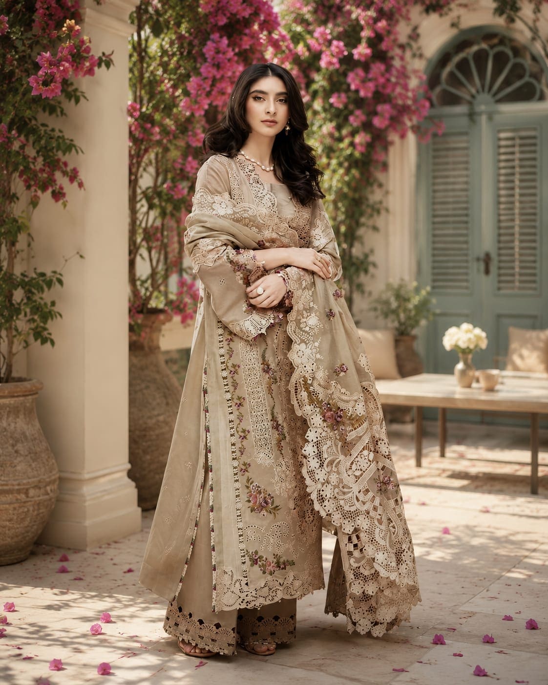 Blush Ivory Bloom Unstitched Embroidered Lawn 3 piece Suit