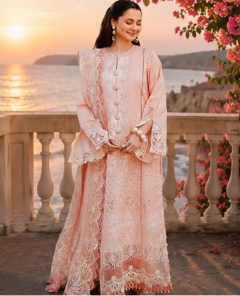 Rosé Chantilly Unstitched Embroidered Lawn 3 Piece Suit