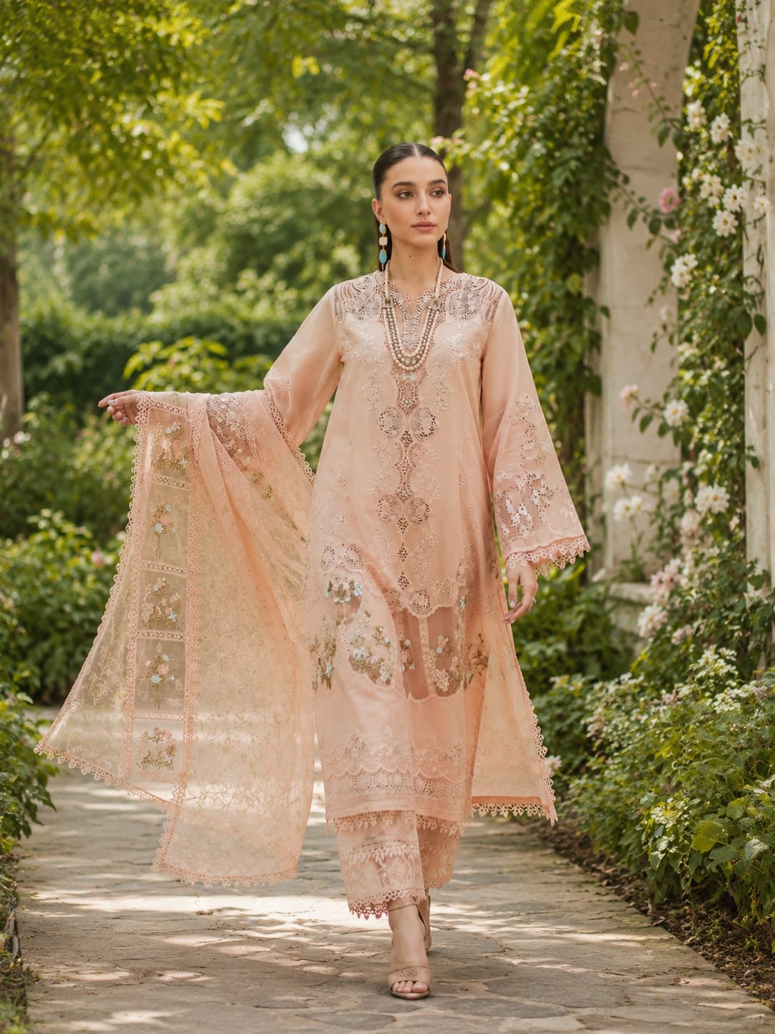 Peach Blossom Grace Unstitched Embroidered 3 Piece Lawn Suit